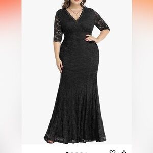 NWT PINUP fashion, black maxi lace mermaid 3/4 sleeve dress size 20W.